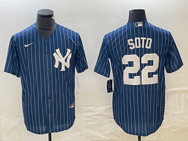 Men New York Yankees 22 Soto Blue stripe Nike Game MLB Jersey style 4